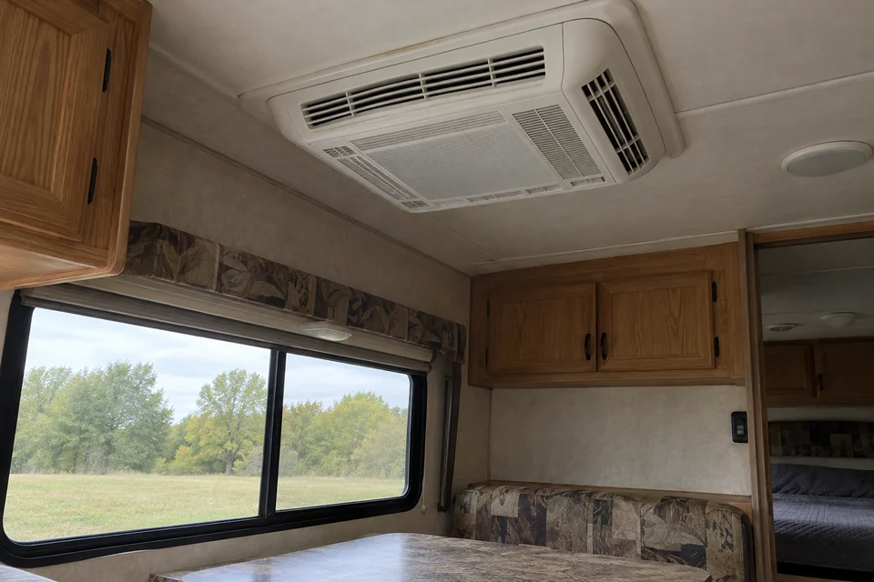 Ceiling air-conditioner grille in a travel trailer